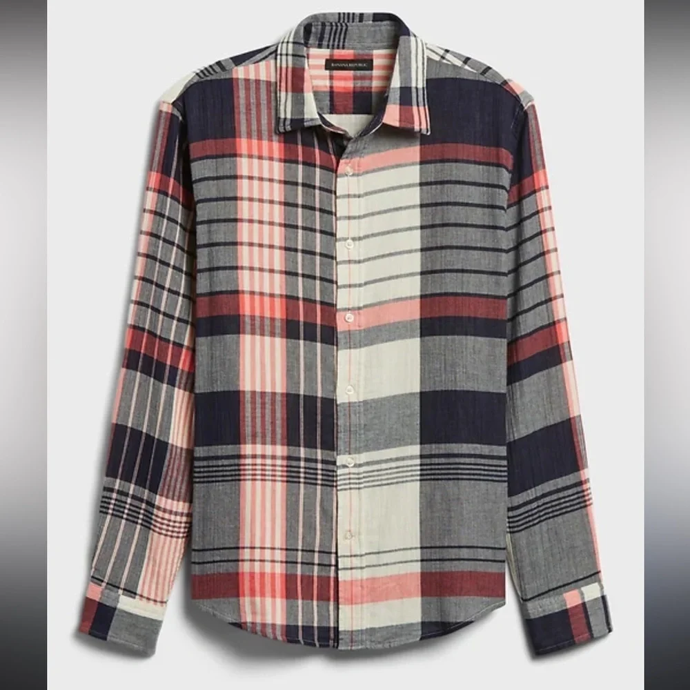 BANANA REPUBLIC UNTUCKED SLIM-FIT DOUBLE-WEAVE SHIRT SIZE MED